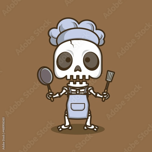 cute cartoon skull character become a chef. vector illustration for mascot logo or sticker