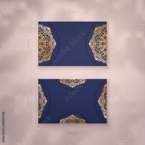 Presentable business card in dark blue with gold mandala pattern for your personality.