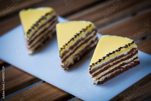 Homemade cakes and pies with different creams