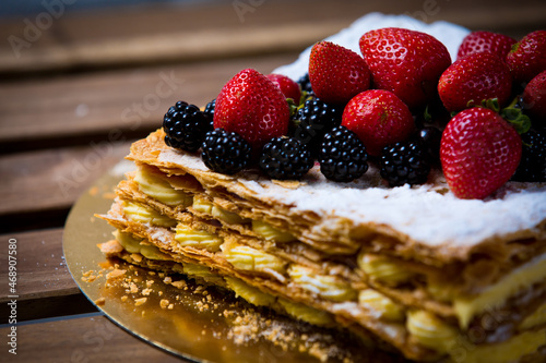 Homemade cakes and pies with different creams