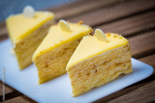 Homemade cakes and pies with different creams