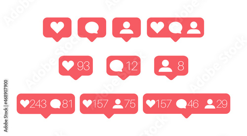Social media bubble icon. Like, follower and comment set button. Flat vector illustration for web app design