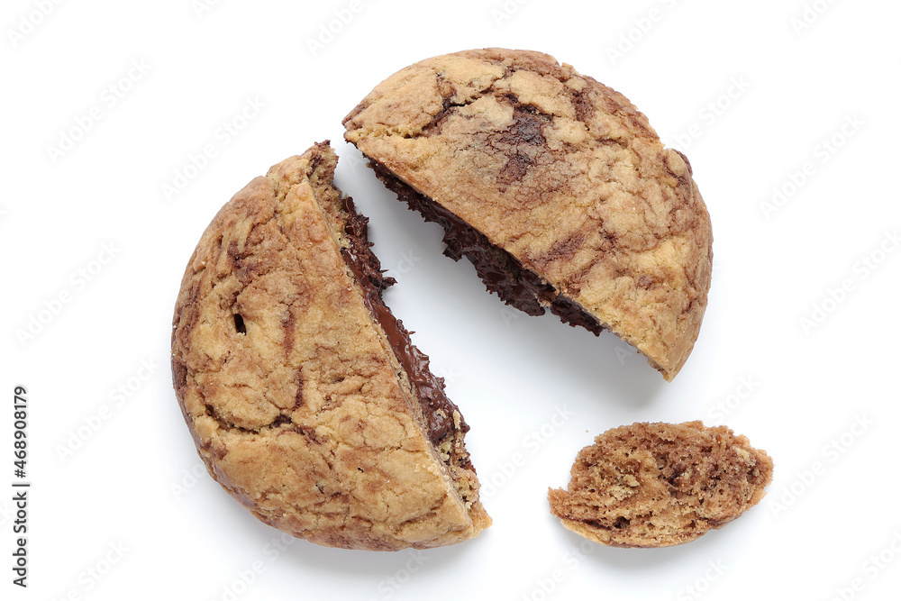 Chocolate chip cookies on white background. Sweet biscuits. Big chewy soft chocolate cookie. Chocolate chip cookies on white background. Sweet biscuits. Big chewy soft chocolate cookie.