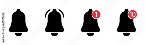 Notification Bell Icon. Set of Bell Vector Symbols for Notifications, Ringing, Alarm clock, Smartphone Application Alert.