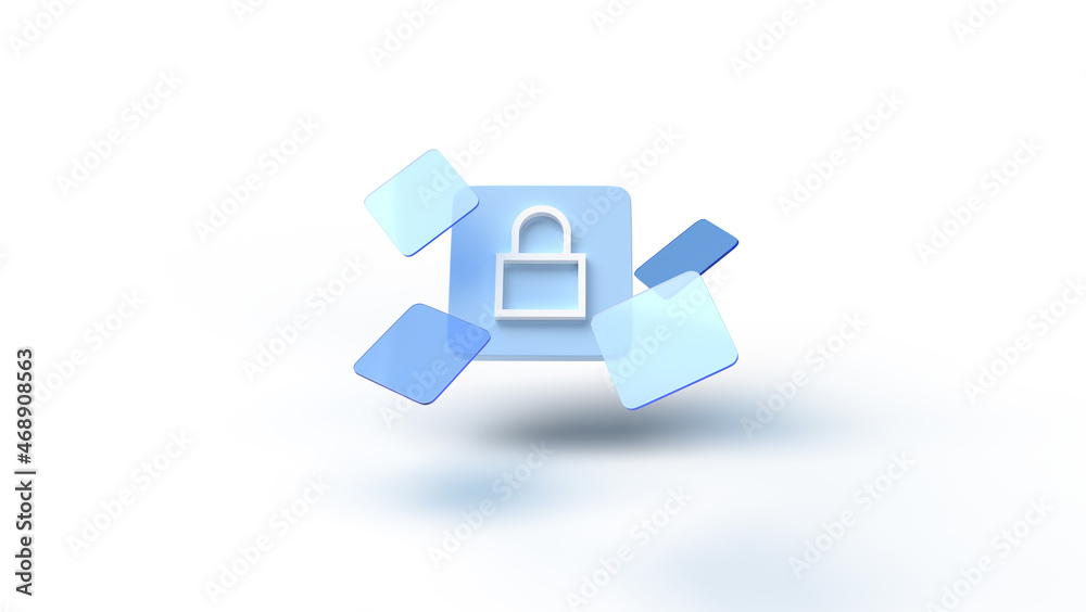 Blue lock icon. 3d rendering of illustrations on the topic of personal data protection, security, encryption, password. Modern minimal style. White background. Blue lock icon. 3d rendering of illustrations on the topic of personal data protection, security, encryption, password. Modern minimal style. White background.