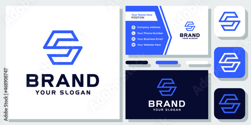 Initial Letter S Hexagon Arrow Geometric Monogram Modern Logo Design with Business Card Template