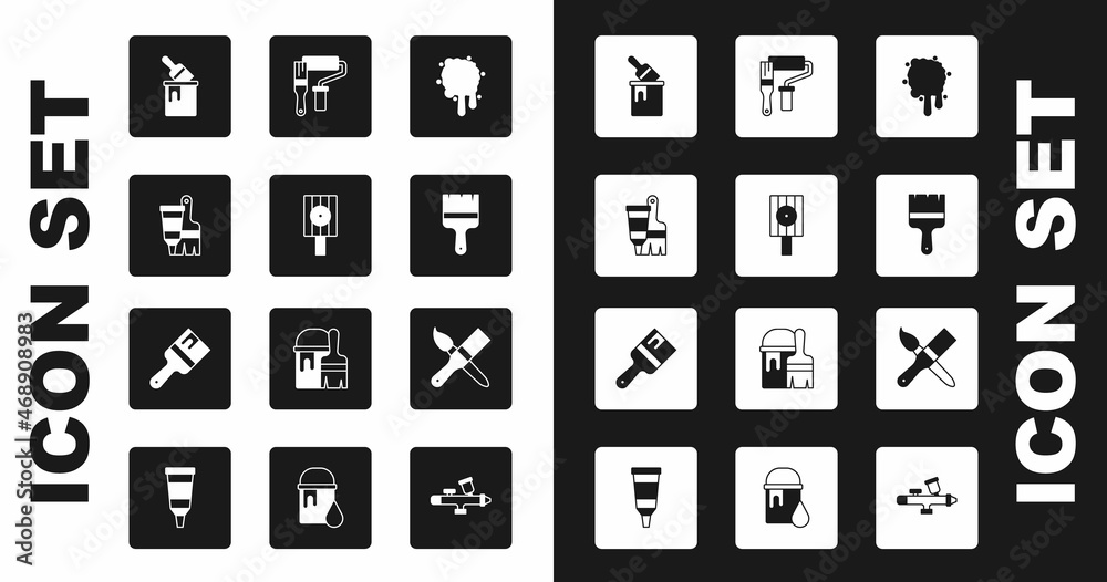 Set Paint spray, Spray can nozzle cap, Tube with paint and brush, bucket, roller, and icon. Vector Set Paint spray, Spray can nozzle cap, Tube with paint and brush, bucket, roller, and icon. Vector