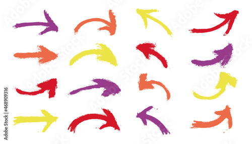 Collection of colorful painted arrows. Vector set of grunge arrows.Isolated on white background.