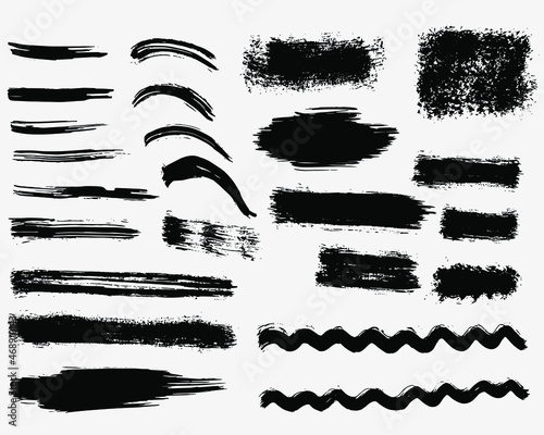 Grunge vector dry paint brush strokes. Isolated on white background. Hand drawn collection