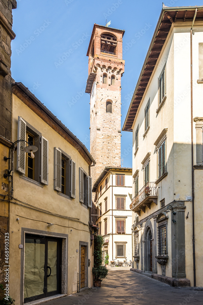 View at the Clock Tower in the streets of Lucca - Italy