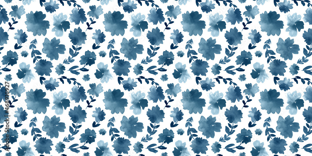 custom made wallpaper toronto digitalSeamless watercolor floral pattern in indigo blue and white. 