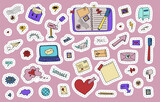 A set of vector mail doodles. Icons with paper envelopes, letters, email. A children s notebook in a cage with drawings of postal items. Hand-drawn elements for email