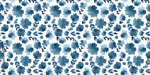 Wallpaper Mural Seamless watercolor floral pattern in indigo blue and white.  Torontodigital.ca