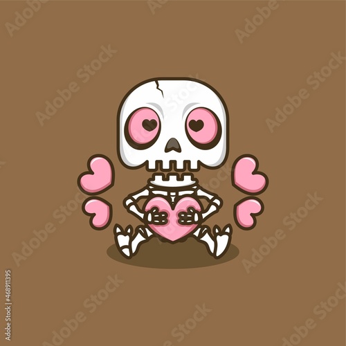cute cartoon skull character full of love. vector illustration for mascot logo or sticker