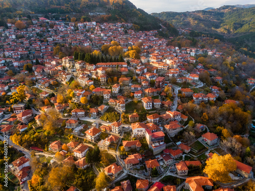 Aerial drone view of Metsovo in Epirus, in the mountains of Pindus in northern Greece  photo