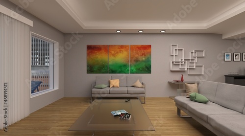 Apartment with a bedroom  living room  kitchen and bathroom 3d illustration