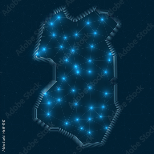 Tenggol Island network map. Abstract geometric map of the island. Digital connections and telecommunication design. Glowing internet network. Creative vector illustration.