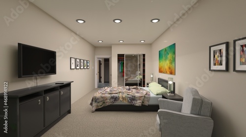 Apartment with a bedroom  living room  kitchen and bathroom 3d illustration