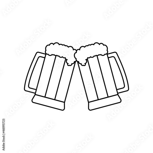 Double beer. Two beer mug together. Toast and cheers. Editable isolated linear vector illustration, icon and clipart on white background.