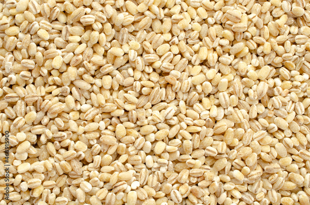 Pearl barley background close-up, top view. Pearl barley closeup, grain texture, top view. Pearl barley is processed barley grains that have been processed. Pearl barley background close-up, top view. Pearl barley closeup, grain texture, top view. Pearl barley is processed barley grains that have been processed.