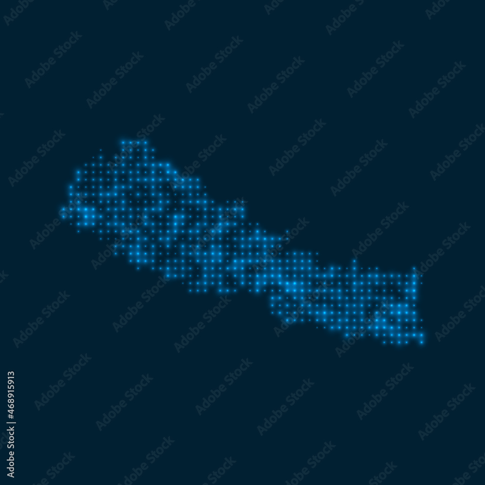 Nepal dotted glowing map. Shape of the country with blue bright bulbs. Vector illustration.