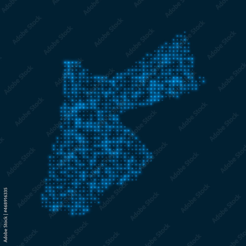 Jordan dotted glowing map. Shape of the country with blue bright bulbs. Vector illustration.