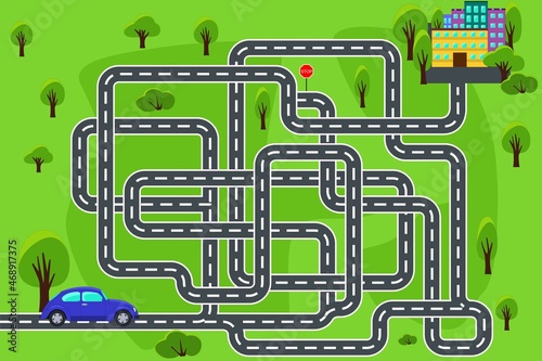 Maze game for kids. Blue car
