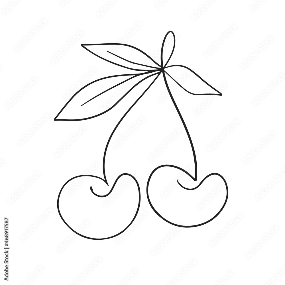 One line cherry drawing, isolated on white One line cherry drawing, isolated on white