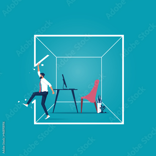 Concept of comfort zone, Businessman leaving the comfort zone to success, aspiration and seek opportunities 