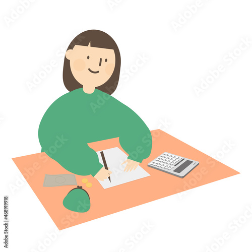 Vector illustration of a woman who manages money. © ymart