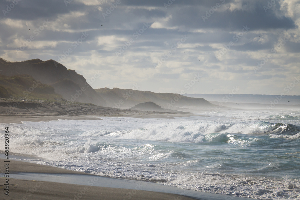 Seascape with White Rocks and sea. Iturup Island