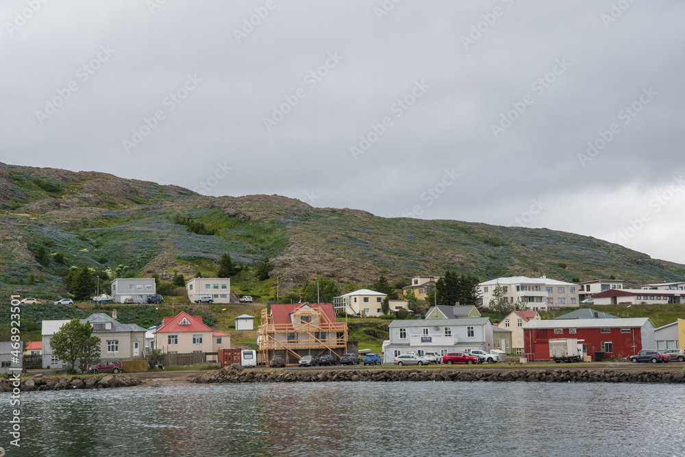 Village of Holmavik in Steingrimsfjordur fjord in Strandir in North Iceland