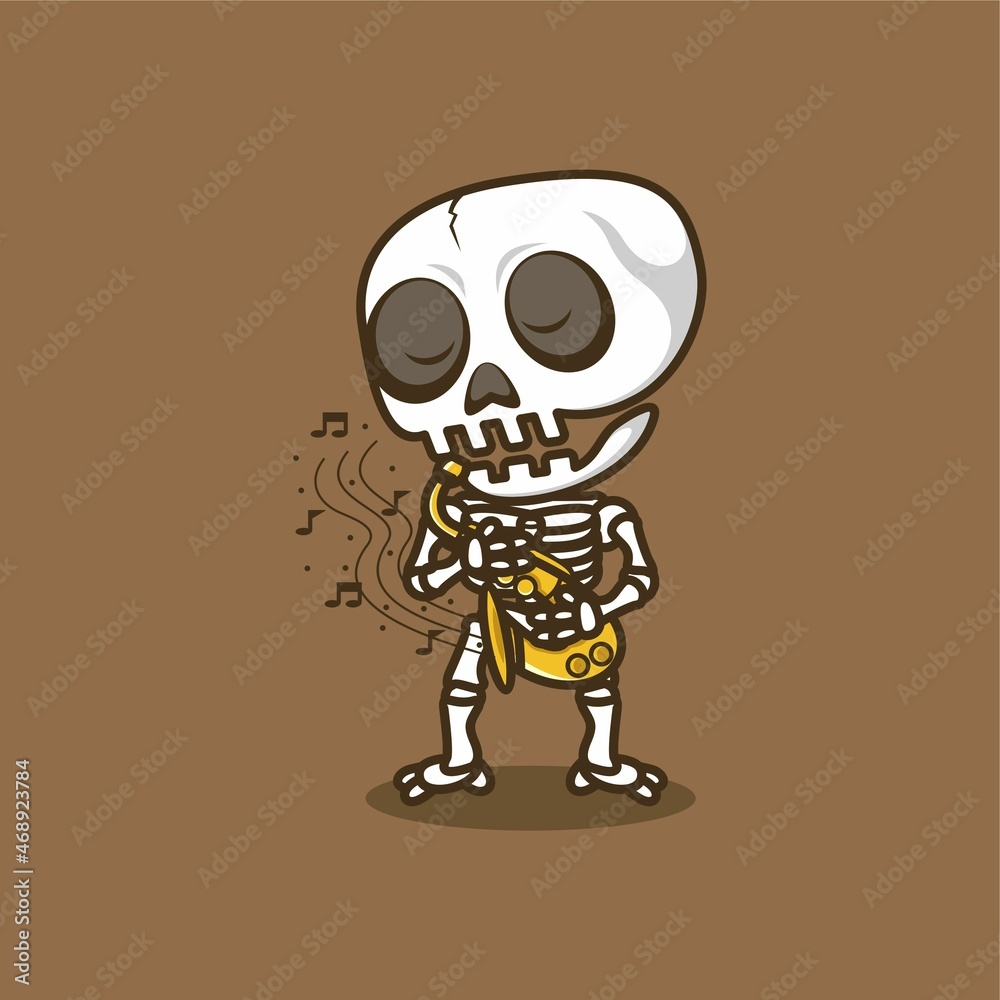 cute cartoon skull character playing sexophone. vector illustration for mascot logo or sticker cute cartoon skull character playing sexophone. vector illustration for mascot logo or sticker