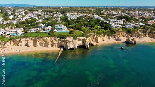 Aerials of Praia Da Gale beach, Albufeira and Armacao De Pera, Algarve, Portugal