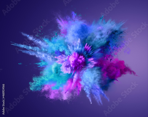Explosion of blue, aqua and violet dust