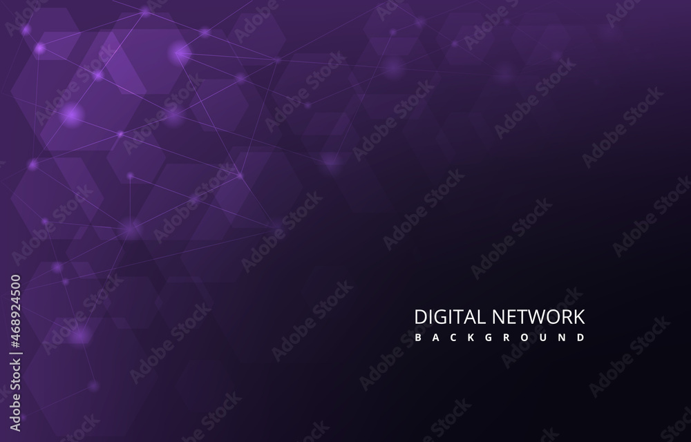 Obraz premium Purple Hexagon Digital Network Connection Internet Technology Background