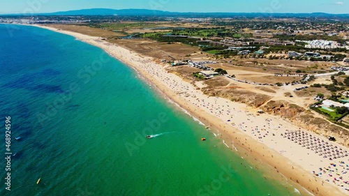 Aerials of Praia Da Gale beach, Albufeira and Armacao De Pera, Algarve, Portugal