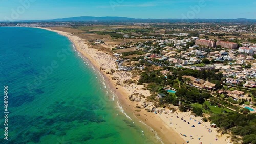 Aerials of Praia Da Gale beach, Albufeira and Armacao De Pera, Algarve, Portugal
