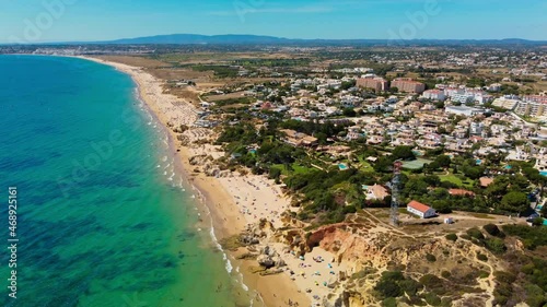 Aerials of Praia Da Gale beach, Albufeira and Armacao De Pera, Algarve, Portugal