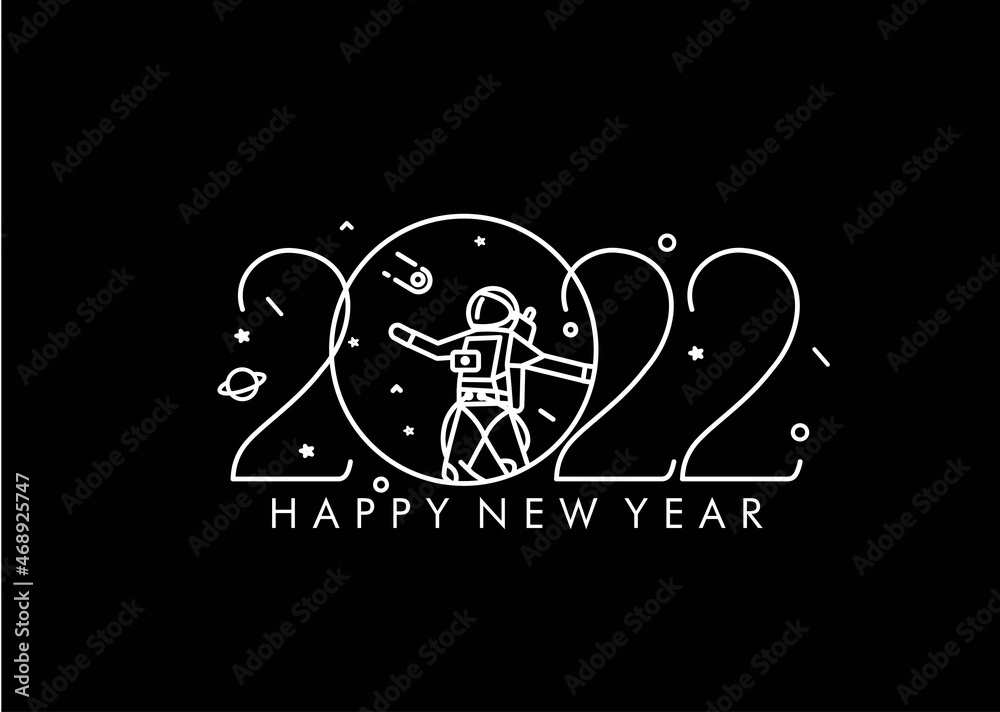 Happy New Year 2022 with Astronaut Design, Vector illustration. Happy New Year 2022 with Astronaut Design, Vector illustration.
