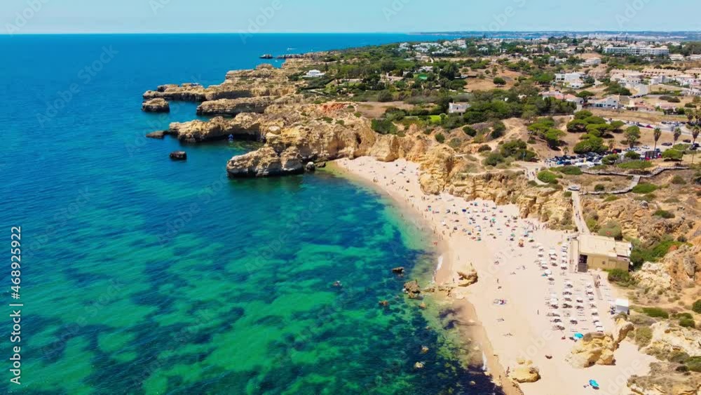 Aerial view of Praia dos Paradinha beach, Albufeira, Algarve, Portugal Aerial view of Praia dos Paradinha beach, Albufeira, Algarve, Portugal