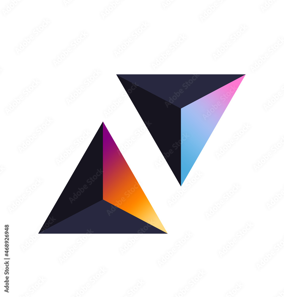 two gradient pyramids illustration in trendy color. the colorful shapes on a white background for banner, template, web element, etc. creative element in contemporary style.