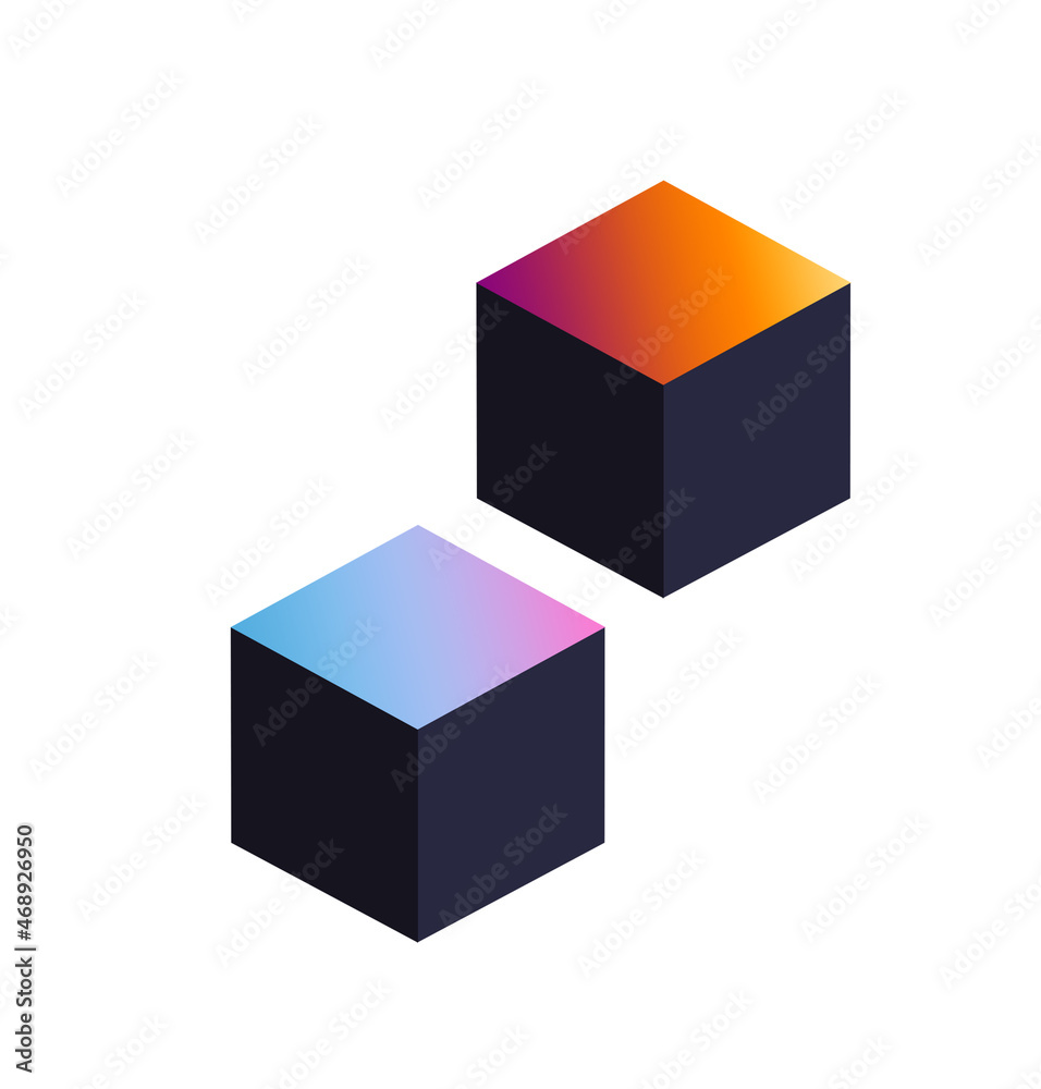 two gradient cubes illustration in trendy color. the colorful shapes on a white background for banner, template, web element, etc. creative element in contemporary style. two gradient cubes illustration in trendy color. the colorful shapes on a white background for banner, template, web element, etc. creative element in contemporary style.