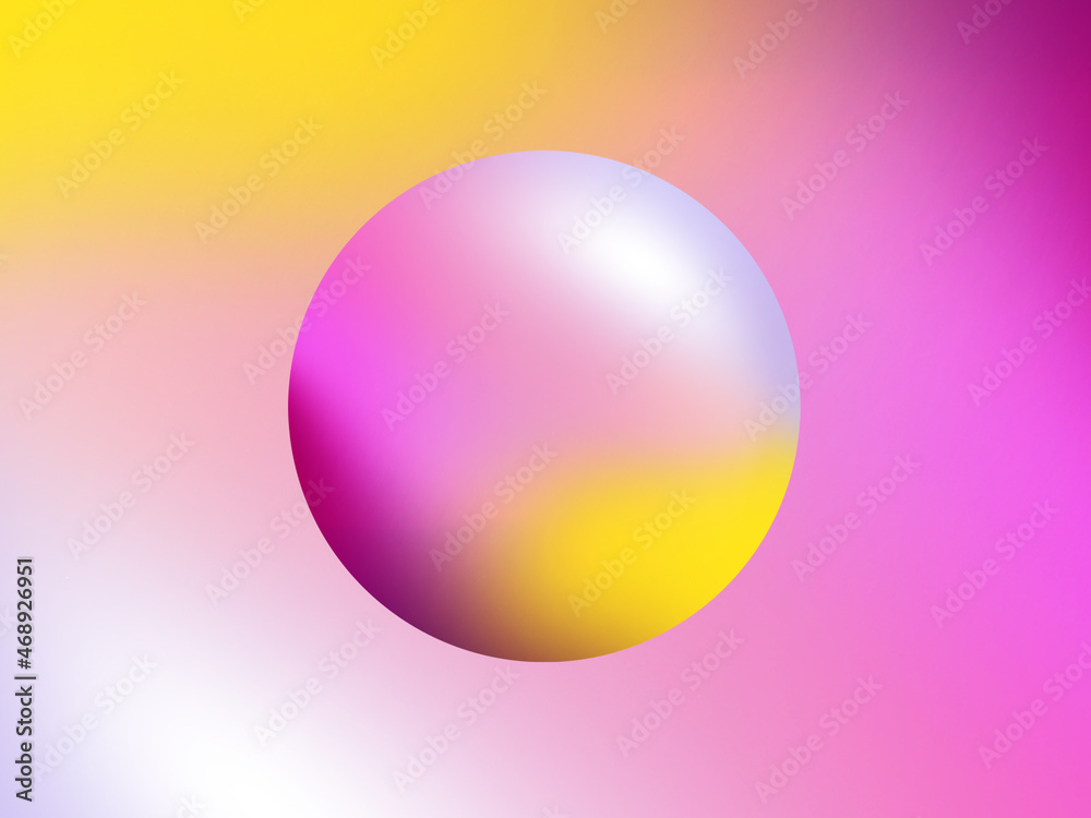 yellow to pink gradient sphere illustration on a colorful gradient background. an abstract background in trendy contemporary style with copy space.