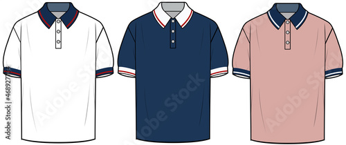 Mens Polo T-shirt with Tipping Detail. Fashion Illustration, Vector, CAD, Technical Drawing, Flat drawing.