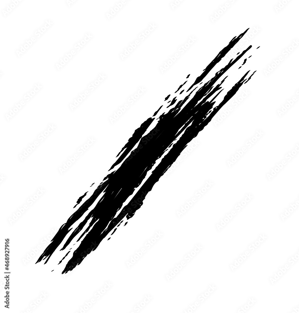 Fototapeta premium a single rough brush stroke in black. an abstract smudged of the paintbrush for a bar, border, copy space, and decorative element.