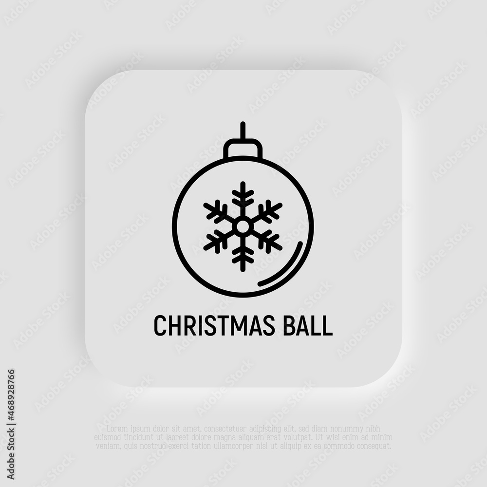 Christmas ball with snowflake thin line icon. Modern vector illustration.