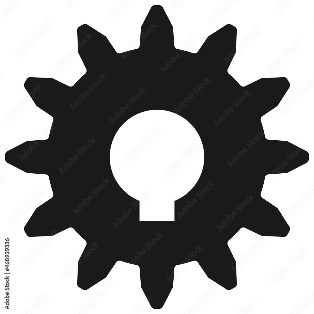 Zahnrad Symbol mit Nut in schwarz als vektor. Isolierter weißer Hintergrund. Zahnrad Symbol mit Nut in schwarz als vektor. Isolierter weißer Hintergrund.
