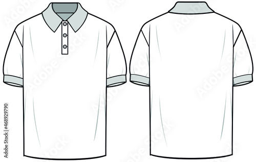 Mens Polo T-shirt with Front and Back View. Fashion Illustration, Vector, CAD, Technical Drawing, Flat drawing