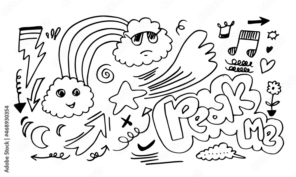 hand-drawn kids doodle set on white background. hand-drawn kids doodle set on white background.
